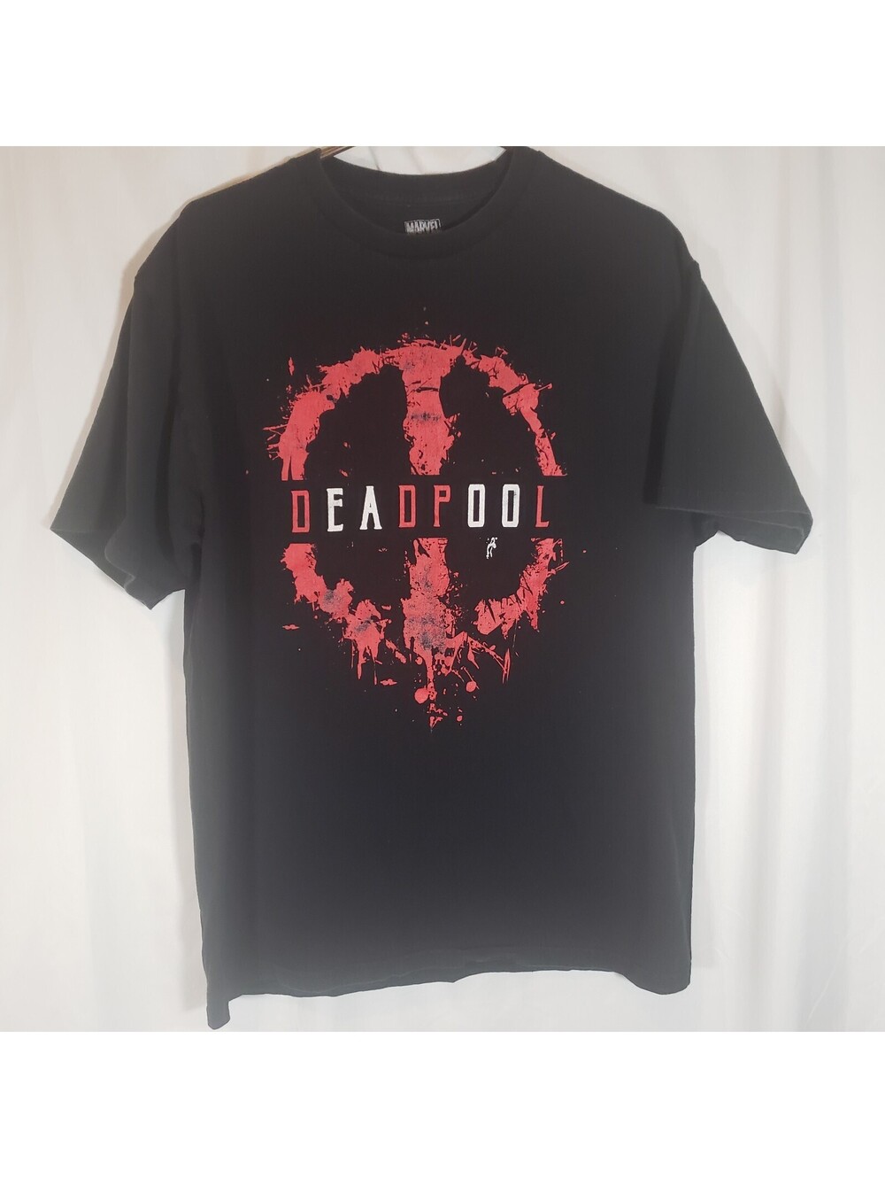 Marvel Deadpool Mens L Black Red Logo Graphic T Shirt Short Sleeve Comic Tee